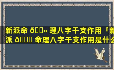 新派命 🌻 理八字干支作用「新派 🕊 命理八字干支作用是什么」